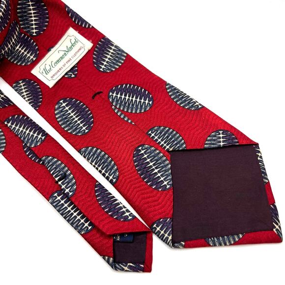 The Common Market Men's Tie -56"Red/Blue Geometric Design-Silk Tie-Hand Sewn USA - Picture 3 of 5